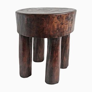 Tabouret Vintage en Bois d'Afrique de l'Ouest