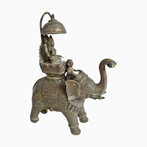 Elefante in bronzo antico con cavaliere di Shiva