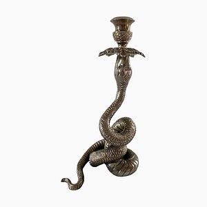 Candelabro vintage plateado con forma de serpiente