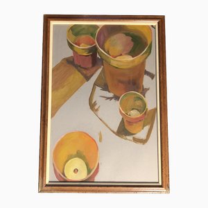 Still Life with Clay Pots, 1980s, Paint on Paper, Framed