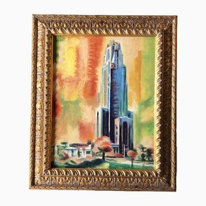 Tower of Learning Pittsburgh, años 70, pintura sobre lienzo, enmarcado
