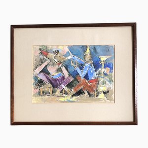 Abstract Musical Figures, 1960s, Paint on Paper, Framed