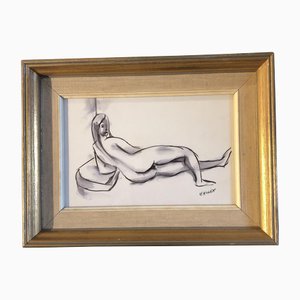 Modernist Abstract Female Nude, 1950s, Painting, Framed