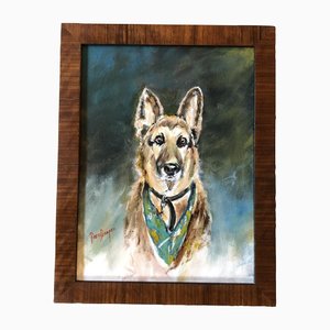 German Shepherd Dog, 1970s, Painting on Canvas, Framed