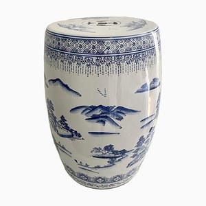 Chinoiserie Blue and White Porcelain Garden Stool