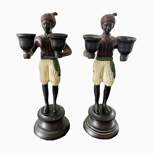 Vintage Figurative Cast Bronze Candleholders, Set of 2