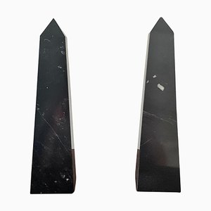 Neoclassical Marble Black and Gray Obelisks, Set of 2