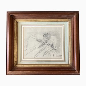 Barnard Lintott, Étude de portrait de femme, 1950s, dessin au fusain, encadré