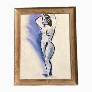 Female Nude, 1970s, Paint on Paper, Framed