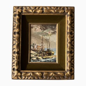 Harbor Scene, 1950s, Paint, Framed