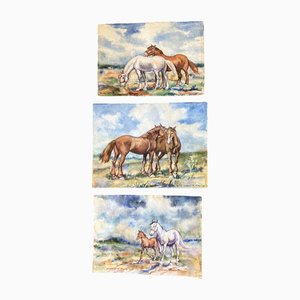 George R. King, Untitled, 1950s, Watercolor on Paper, Set of 3
