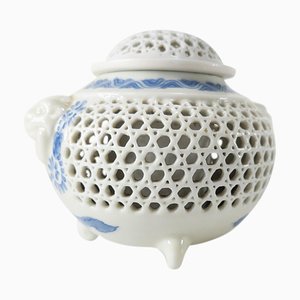 Japanese Blue and White Reticulated Censer