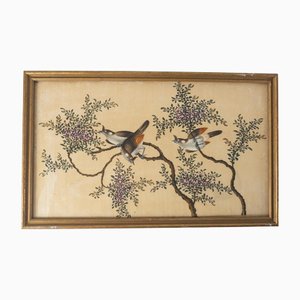Chinese Export Artist, Chinoiserie Birds, 1800s, Watercolor on Rice Paper, Framed