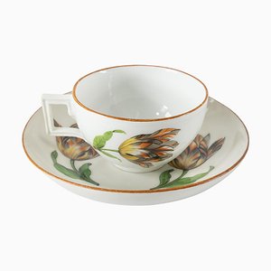 Deutsche Meissen Marcolini Teetasse und Untertasse mit Tulpen, 2er Set