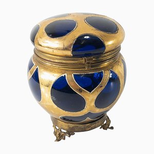 19th Century Cobalt Blue-Amethyst Purple Glass Gilt Dresser Box