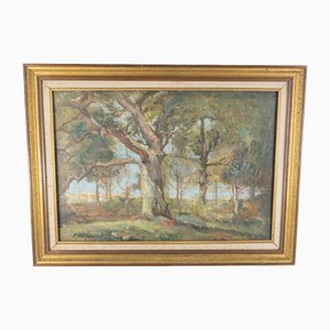 Ernest Meyer, American Impressionist Landscape, Early 20th Century, Paint on Cardboard