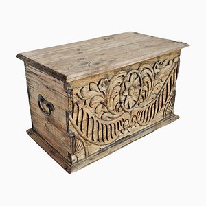 Vintage Carved Pine Storage Box