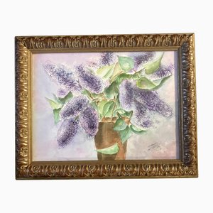 Lilacs, 1980s, Watercolor on Paper, Framed