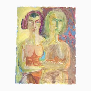 EJ Hartmann, retrato doble desnudo, años 60, Pintura sobre papel