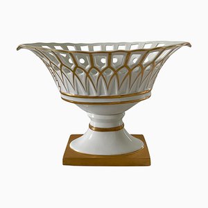 Reticulated Gold Gilt Porcelain Basket Compote