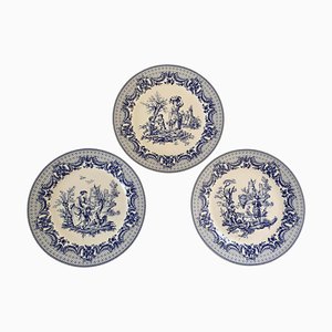 Neoclassical Blue and White Scenic Pastoral Porcelain Plates by Godinger, Set of 3