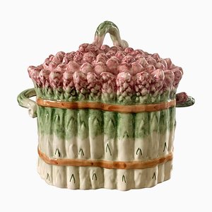 Piatto Trompe Loeil in ceramica, maiolica e asparagi, Italia