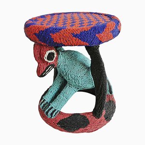 Vintage Beaded Bamileke Bird Stool