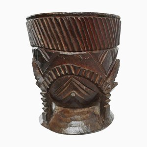 Vintage Carved Wood Nupe Pot