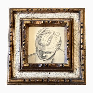 Abstrakte Figurenstudie, Kohlezeichnung, 1920er, Gerahmt
