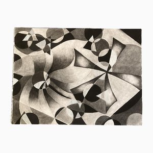 Obra de arte abstracta, años 70, Carbón sobre papel