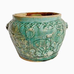 Antique Blue Green Ceramic Pot