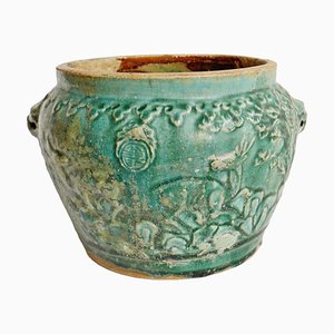 Vaso antico in ceramica blu verde