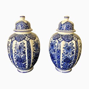 Italian Blue and White Porcelain Ginger Jars by Ardalt Blue Delfia, Set of 2