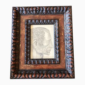 Male Portrait Study, 1930s, Charcoal Drawing, Framed