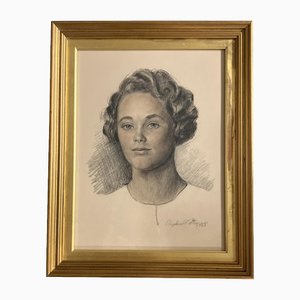 Female Portrait, 20th Century, Charcoal & Pastel on Paper, Framed