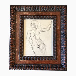 Female Nude, 20th Century, Charcoal on Paper, Framed