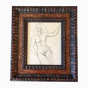 Nudo femminile, XX secolo, carboncino su carta, con cornice