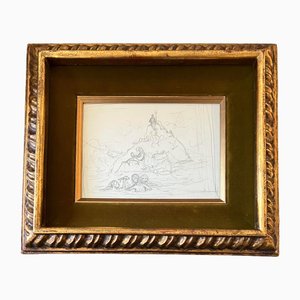 Surreal Poseidon Drawing, 1950s, Pencil on Paper, Framed