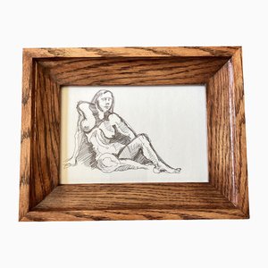 Female Nude, 1970s, Ink on Paper, Framed