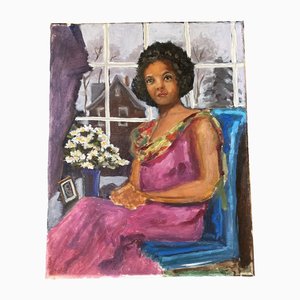 Retrato / Interior femenino, años 80, Pintura sobre lienzo