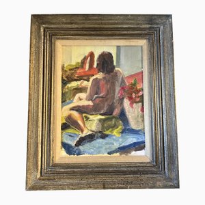 Nudo femminile astratto, anni '70, dipinto su tela, con cornice