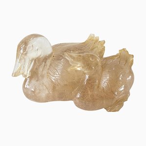 Chinese Carved Rutilated Quartz Group of Ducks