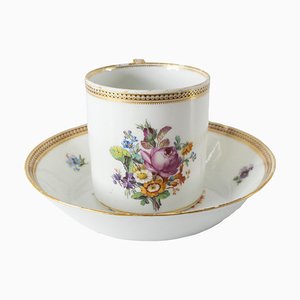18th Century German Marcolini Meissen Floral Cup and Saucer, Set of 2