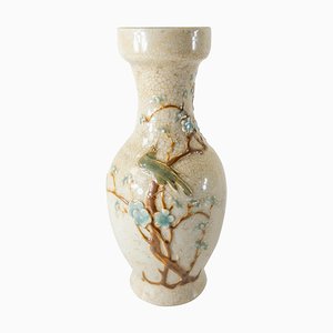 Chinese Beige Crackle Vase with Bird and Prunus Branch