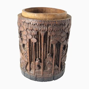 Vase Pot à Pinceaux en Bambou Sculpté Chinoiserie