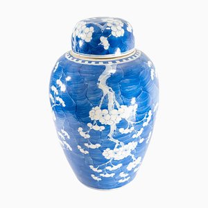 Frasco chino antiguo de jengibre azul y blanco