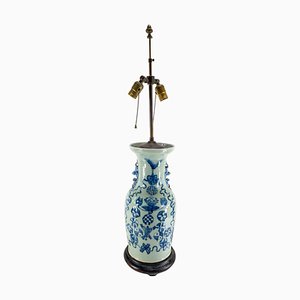 19th Century Chinese Chinoiserie Celadon Blue and White Table Lamp