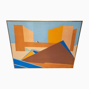 Composition Abstraite Géométrique, 1980s, Peinture sur Toile