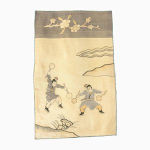 Pannello Kesi Kosu antico ricamato in seta cinese con guerrieri