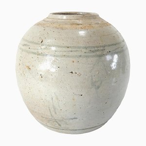 19th or 20th Century Chinese Rustic Chinoiserie Blue/Gray & White Ginger Jar